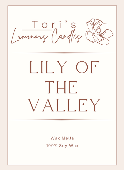 Lily of the Valley soy wax melts in elegant packaging, featuring a fresh and delicate floral home fragrance.